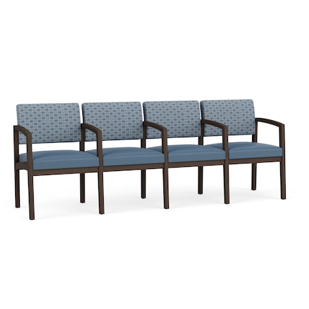 Lesro Lenox Wood 4 Seat Tandem Seating Wood Frame, Mocha, RS Rain Song Back, MD Titan Seat LW4103